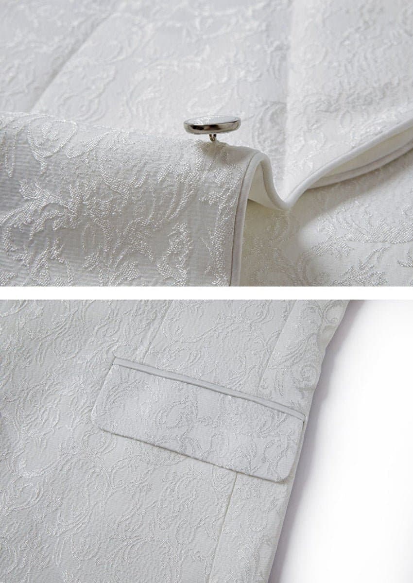 Pearl Sovereign Ivory White Jacquard 3-Piece Tuxedo Set with Oversized Shawl Collar