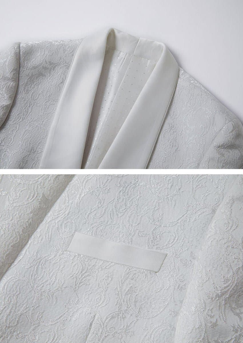 Pearl Sovereign Ivory White Jacquard 3-Piece Tuxedo Set with Oversized Shawl Collar