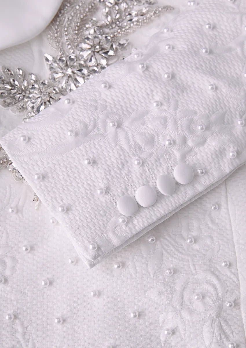 Pearl Symphony White 3D Jacquard Crystal 3-Piece Tuxedo Suit Jacket Vest Trousers